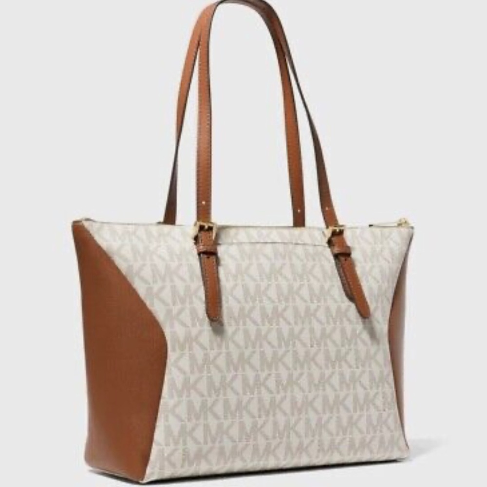 New Michael Kors Coraline Large Logo and Leather Tote Vanilla - Picture 2 of 3